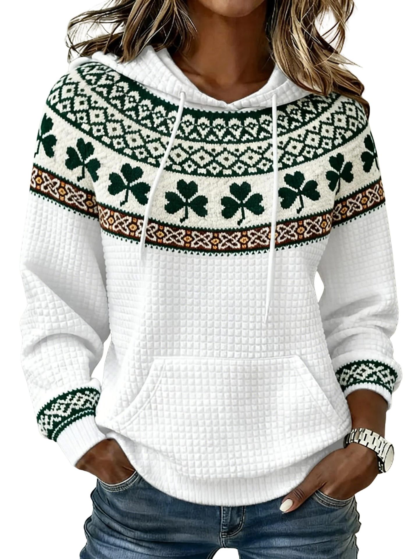 Women's Clover Cross Letter Print Hoodie