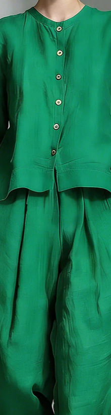 Women's Casual Solid Cotton-Linen Shirt and Loose Pants Two-Piece Set