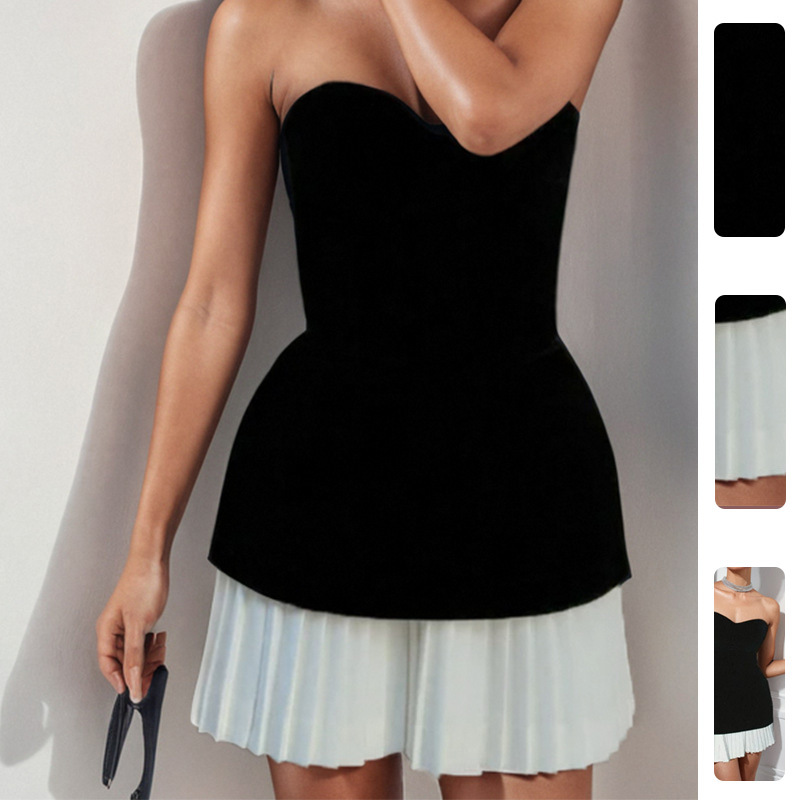 Women's Elegant Strapless Pleated Mini Dress