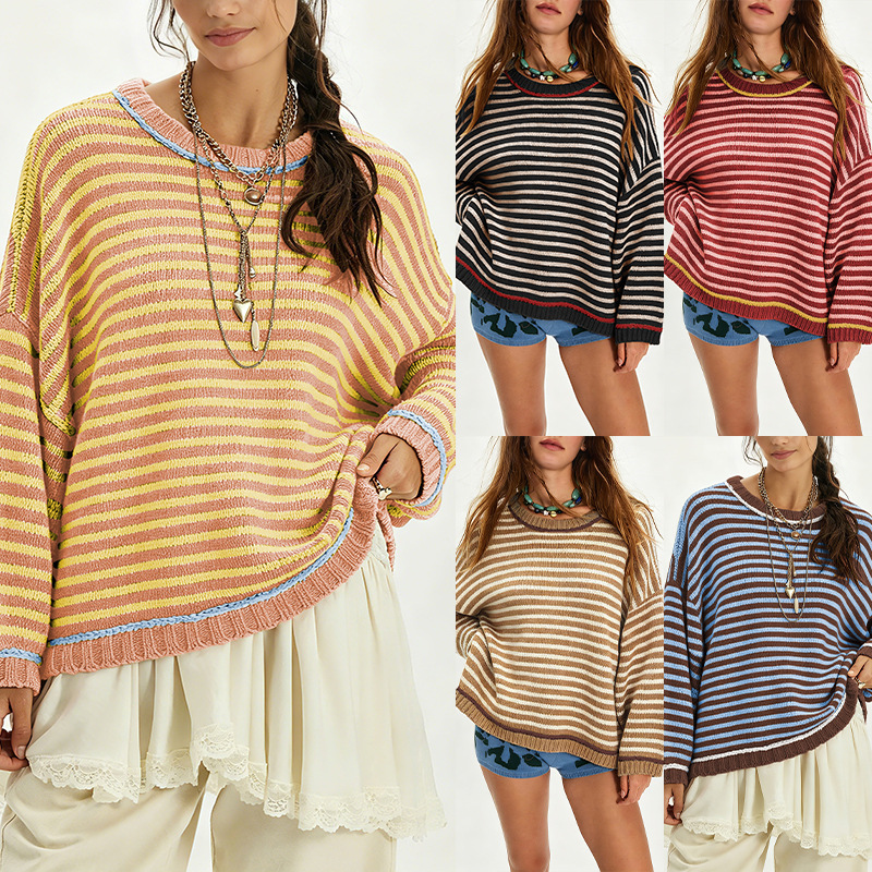 Women's Color-Block Striped Knit Pullover Sweater