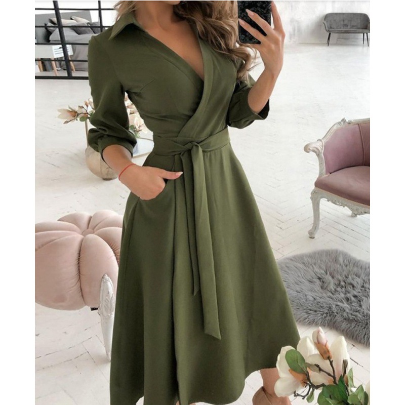 Women's Long Sleeve V-Neck Print Bodycon Dress