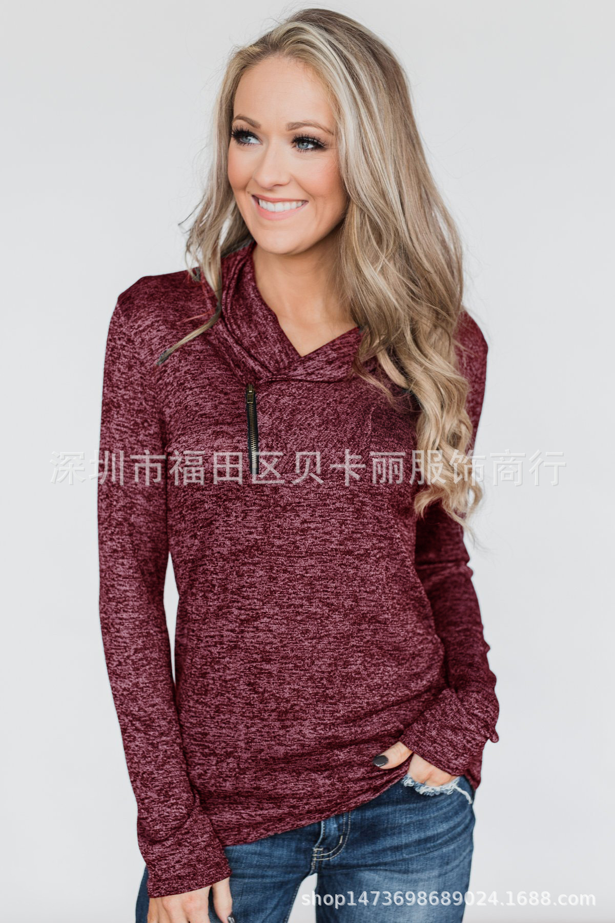 Women's Long Sleeve Half-Zip Hooded Knit Sweater Jacket