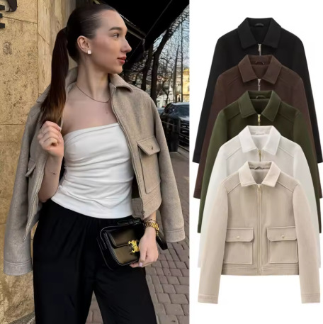 Women's Tweed Zip Jacket with Pockets