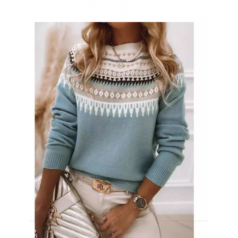 Women's Color-Block Crewneck Pullover Knit Sweater