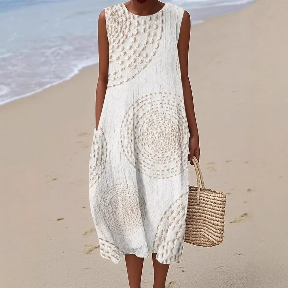 Women's Sleeveless 3D Textured Midi Dress Loose Fit