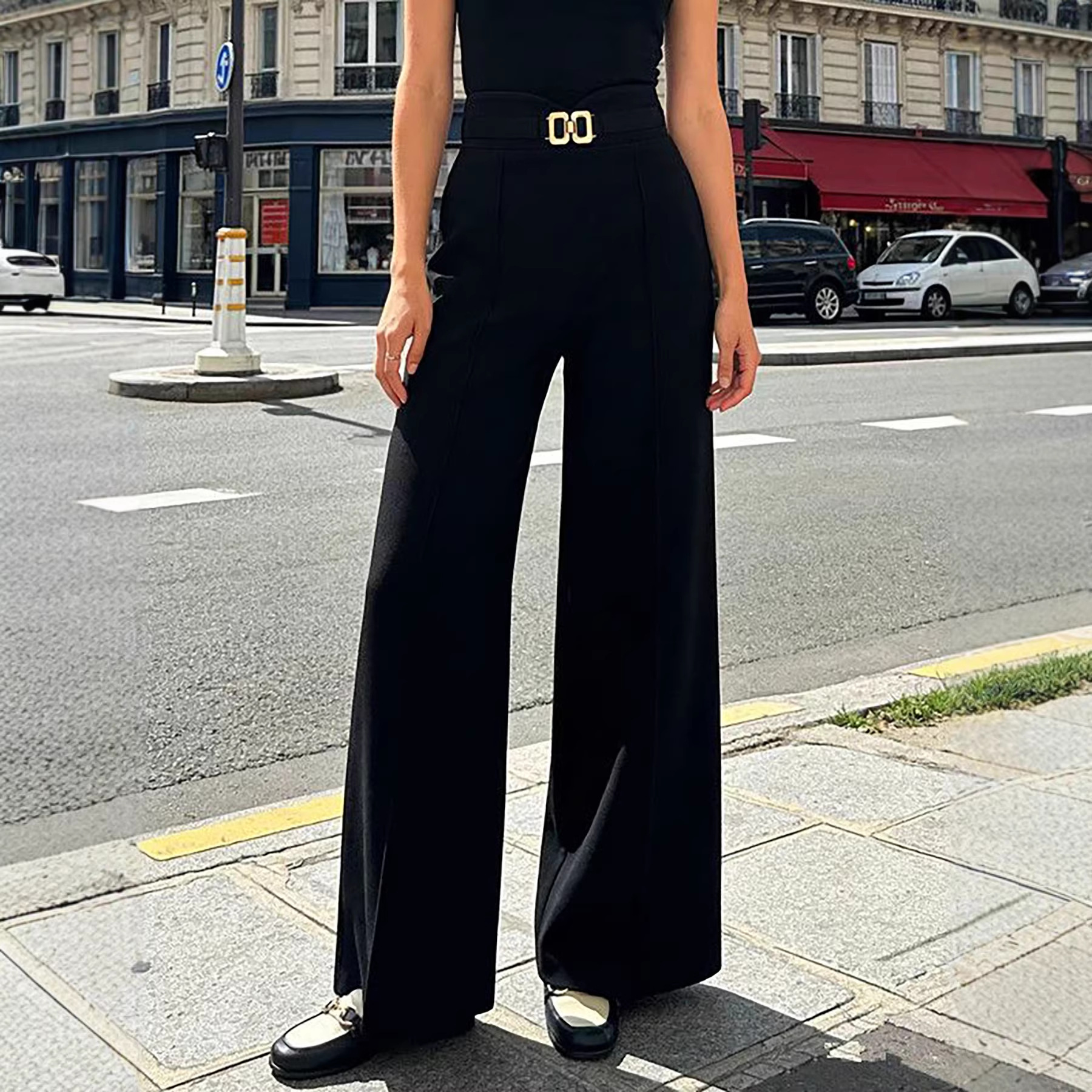 High-Waisted Wide-Leg Dress Pants with Drape