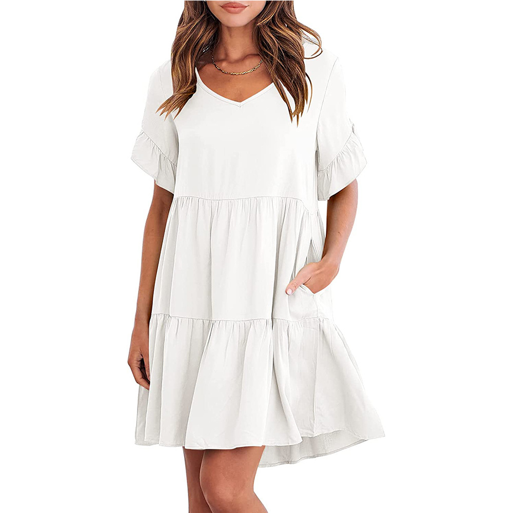 Women's Summer V-Neck Babydoll Dress with Three-Tier Ruffle