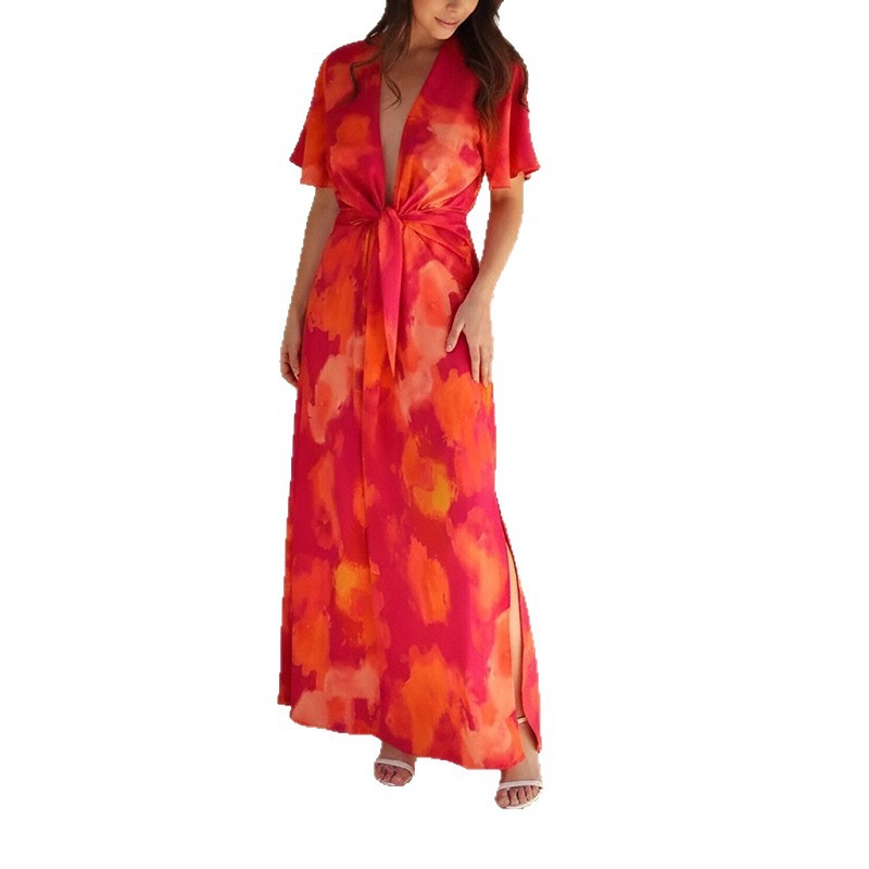 Women's Floral V-Neck High-Waist Long Dress