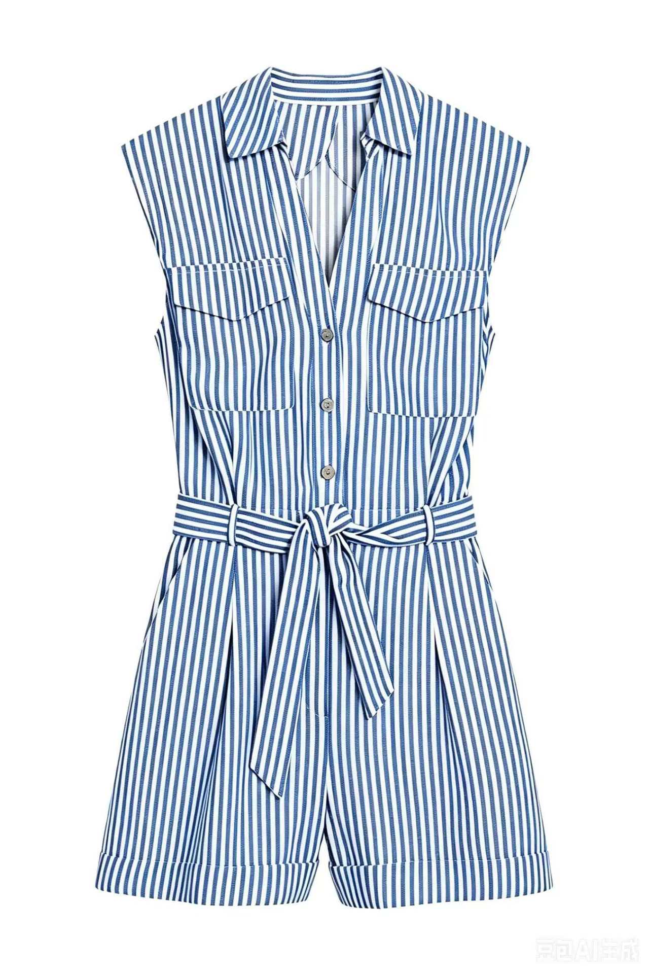 Women's Summer Retro Vertical Striped Sleeveless Romper Shorts
