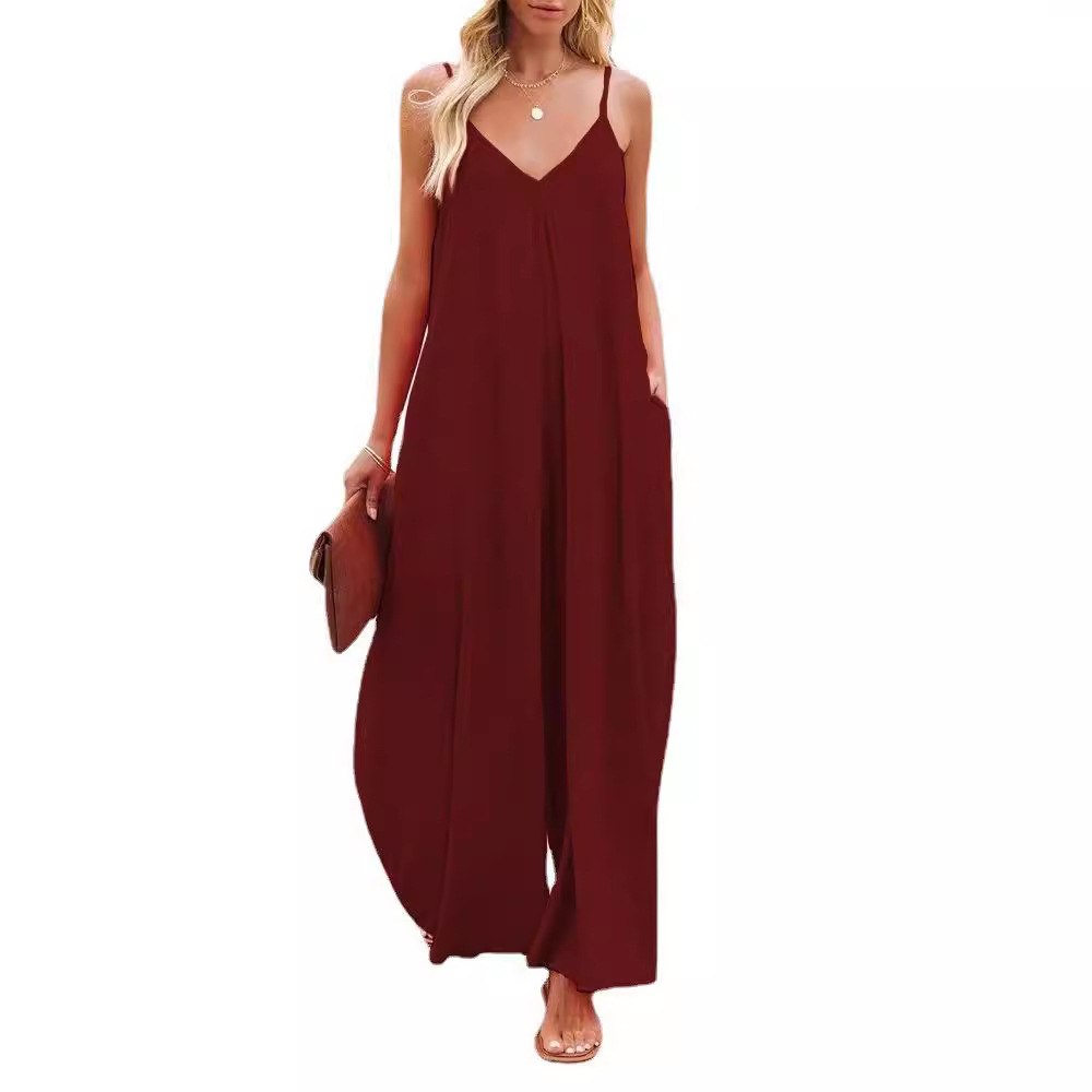 Women's Sleeveless Wide-Leg Jumpsuit with Pockets Solid Color