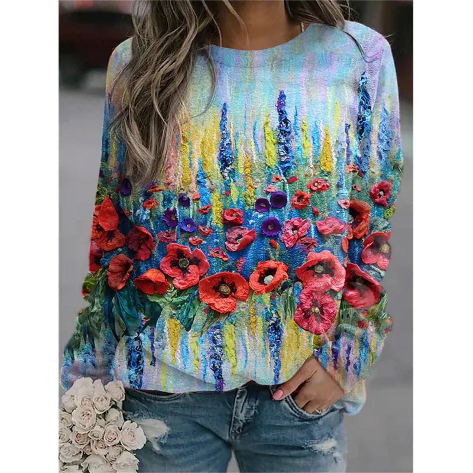 Women's Floral Print Crewneck Sweatshirt