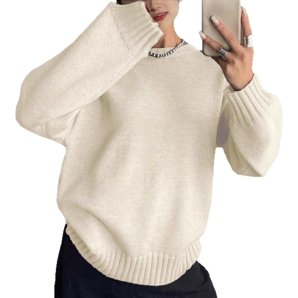Women's Long Sleeve Crewneck Knit Sweater Solid Color Pullover