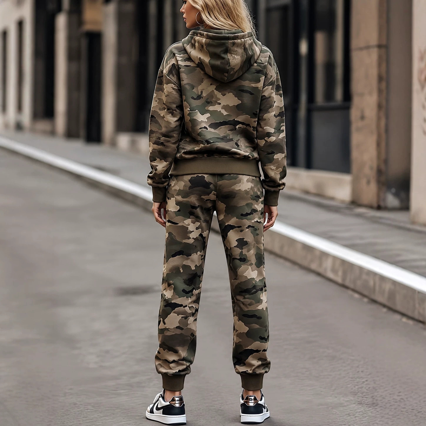 Retro Camo Hoodie and Pants Two-Piece Set Loose Fit Unisex