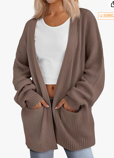 Women's Long Knit Cardigan Loose Cable Knit V-Neck Sweater Coat with Pockets