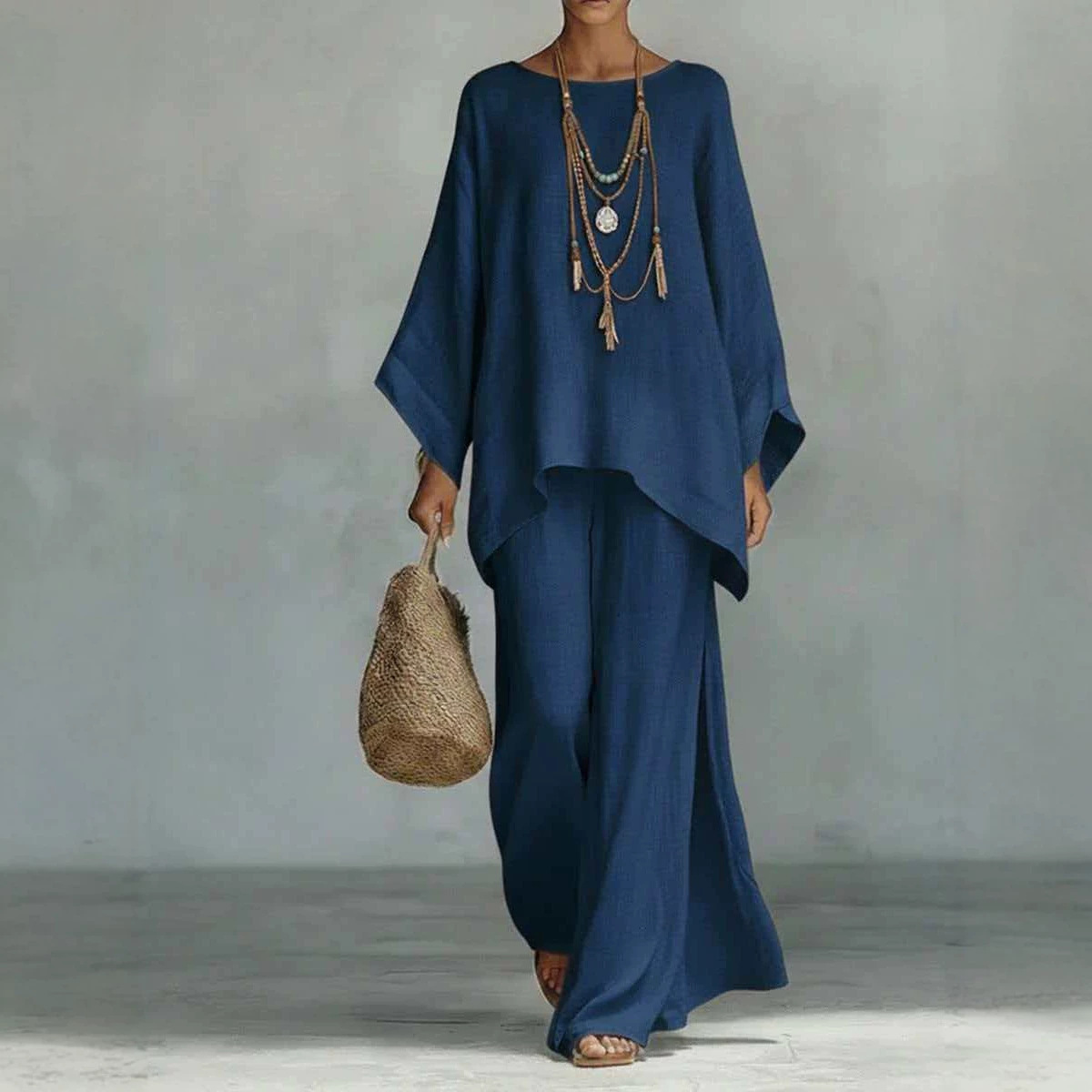 Women's Elegant Solid Color Shirt & Wide-Leg Pants Set