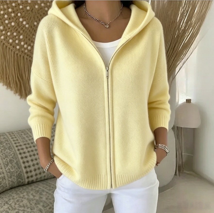 Women's Zip-Up Knit Hooded Cardigan Sweater