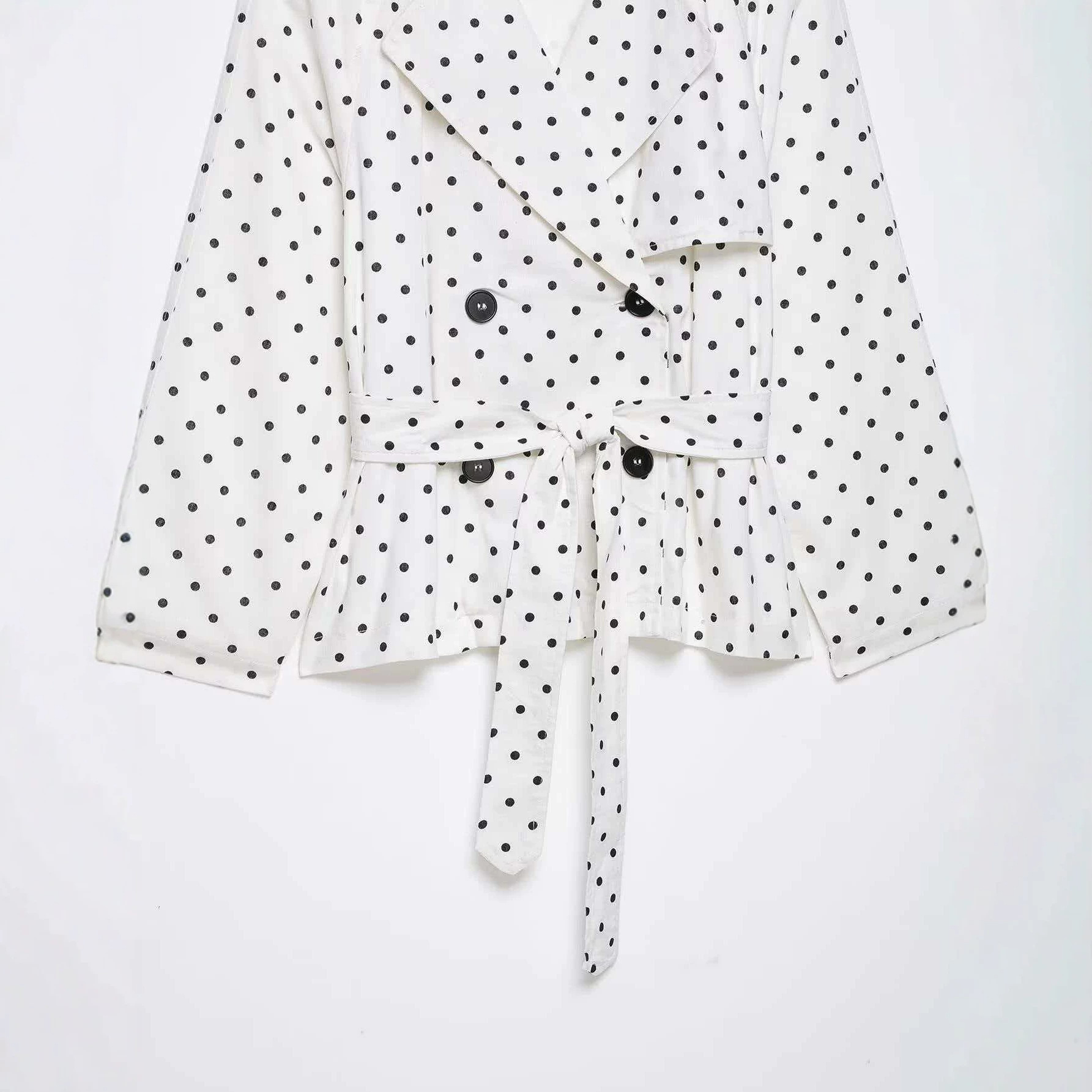 Women's Polka Dot Belted Jacket with Lapel Collar