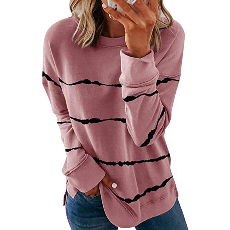Women's Striped Print Long Sleeve Crewneck Loose T-Shirt