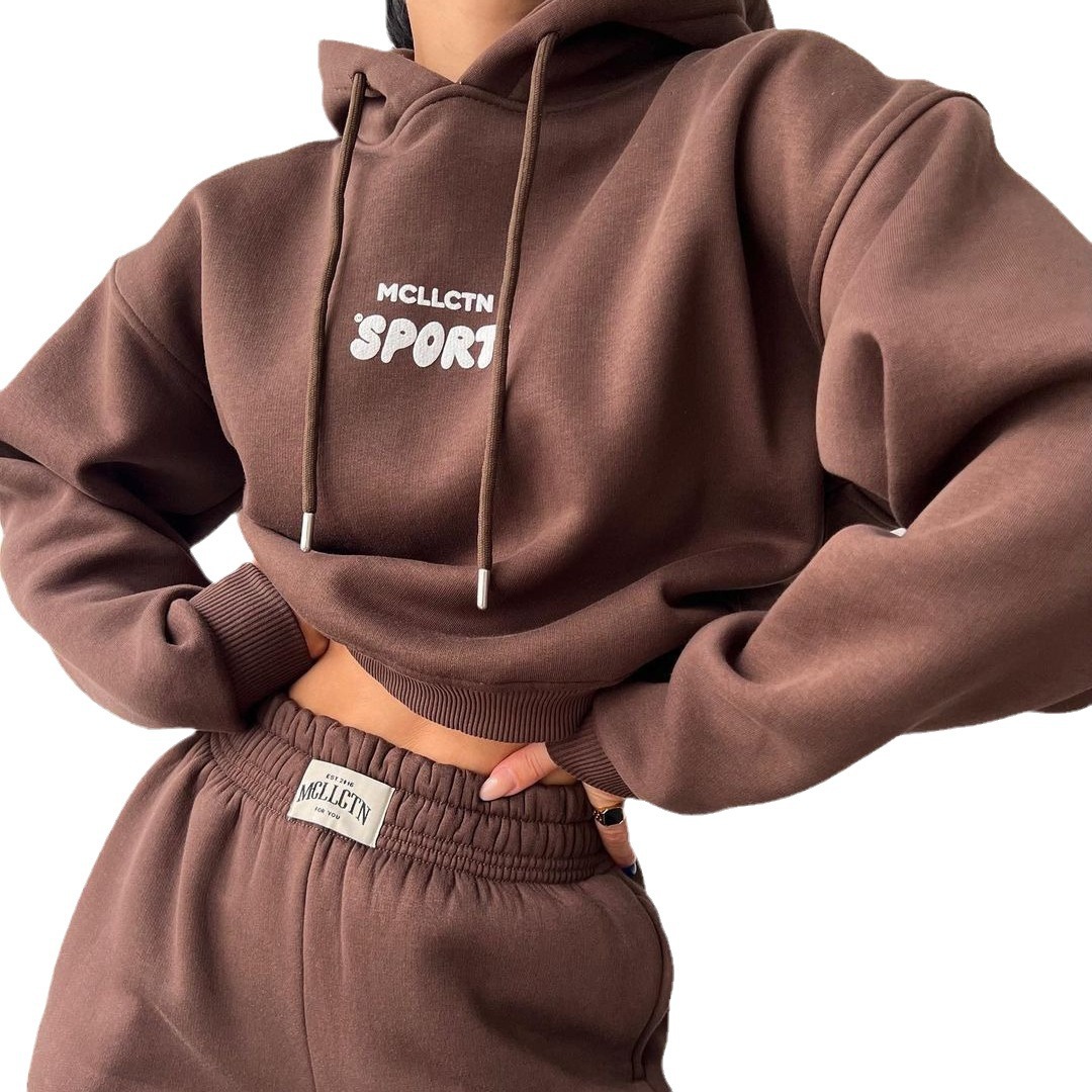 Fleece-Lined Hooded Print Sweatshirt & Pants Set