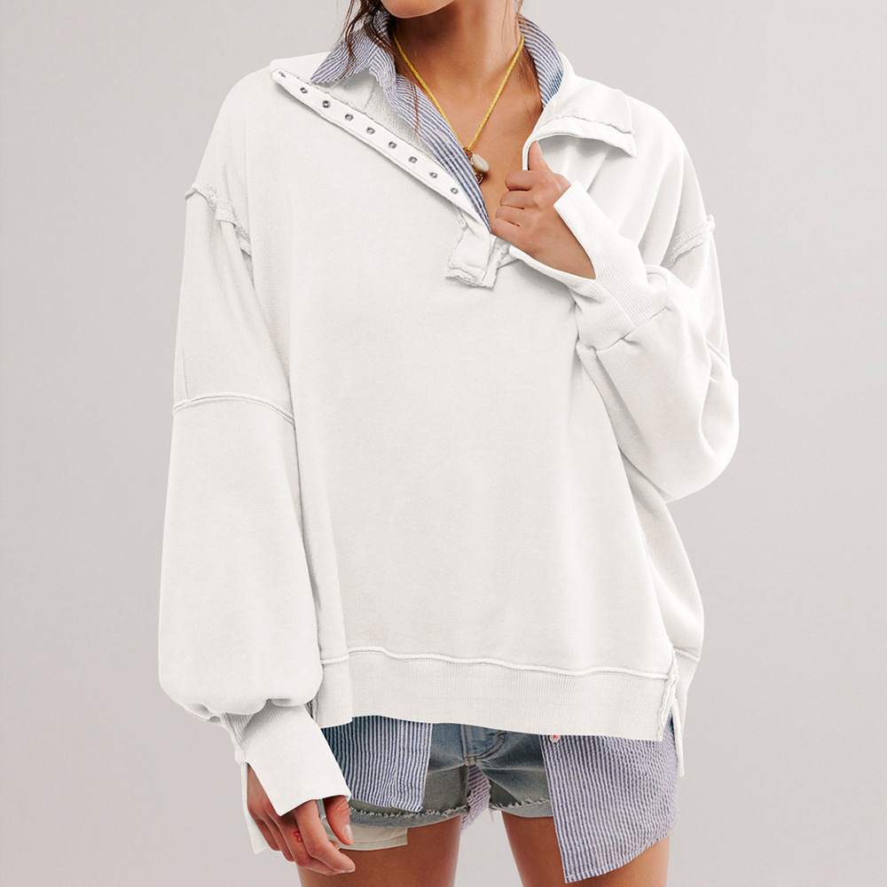 Lantern Sleeve Split Lapel Loose Sweatshirt