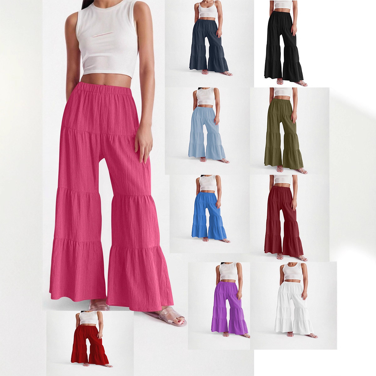 Women's Pleated Elastic Waist Wide-Leg Pants