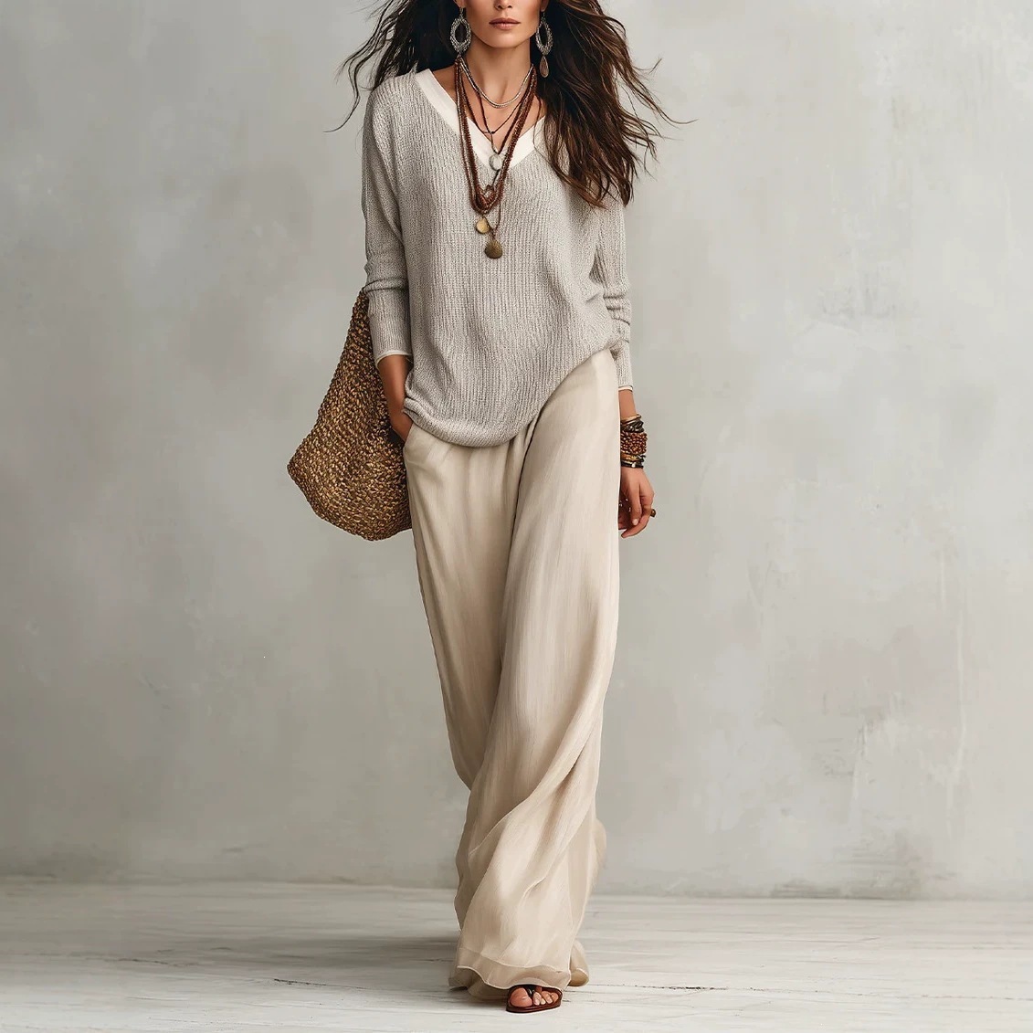 Women's Layered Top & Wide-Leg Pants Casual Set