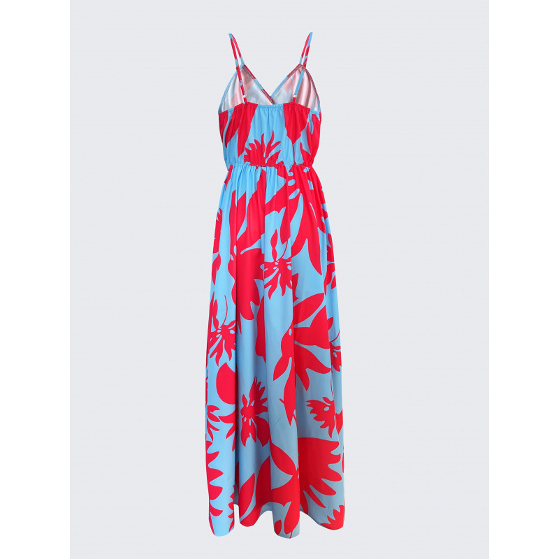 Deep V French Style High Waist Midi Dress