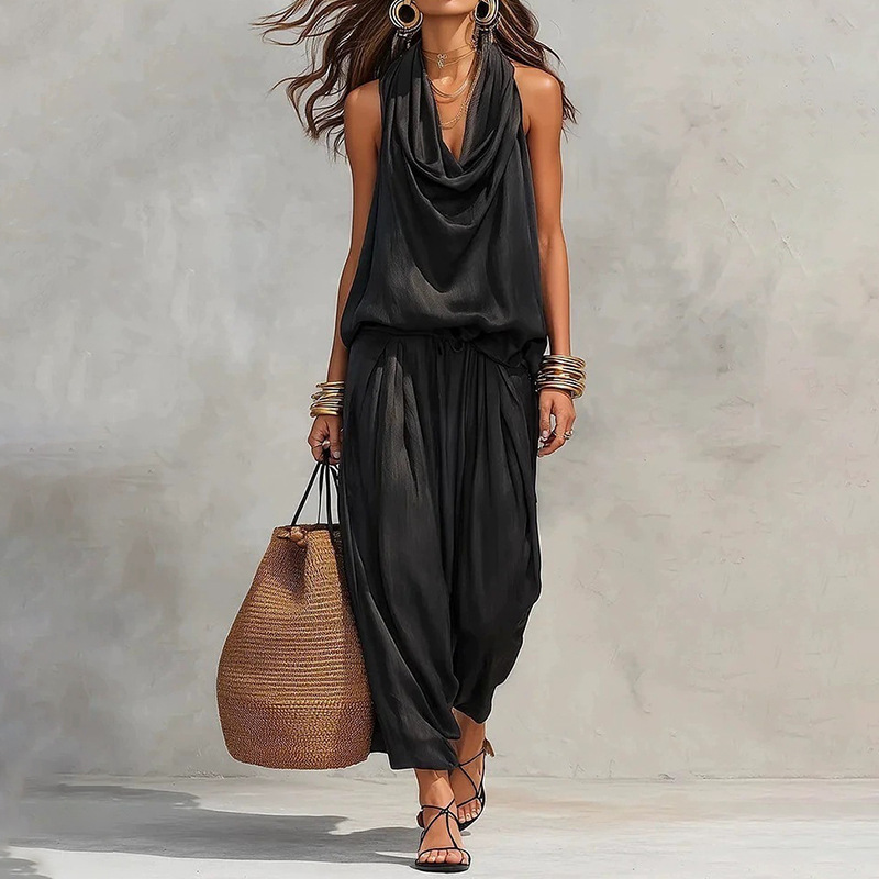 Women's Casual Solid Color Shirt and Pants Set Relaxed Fit