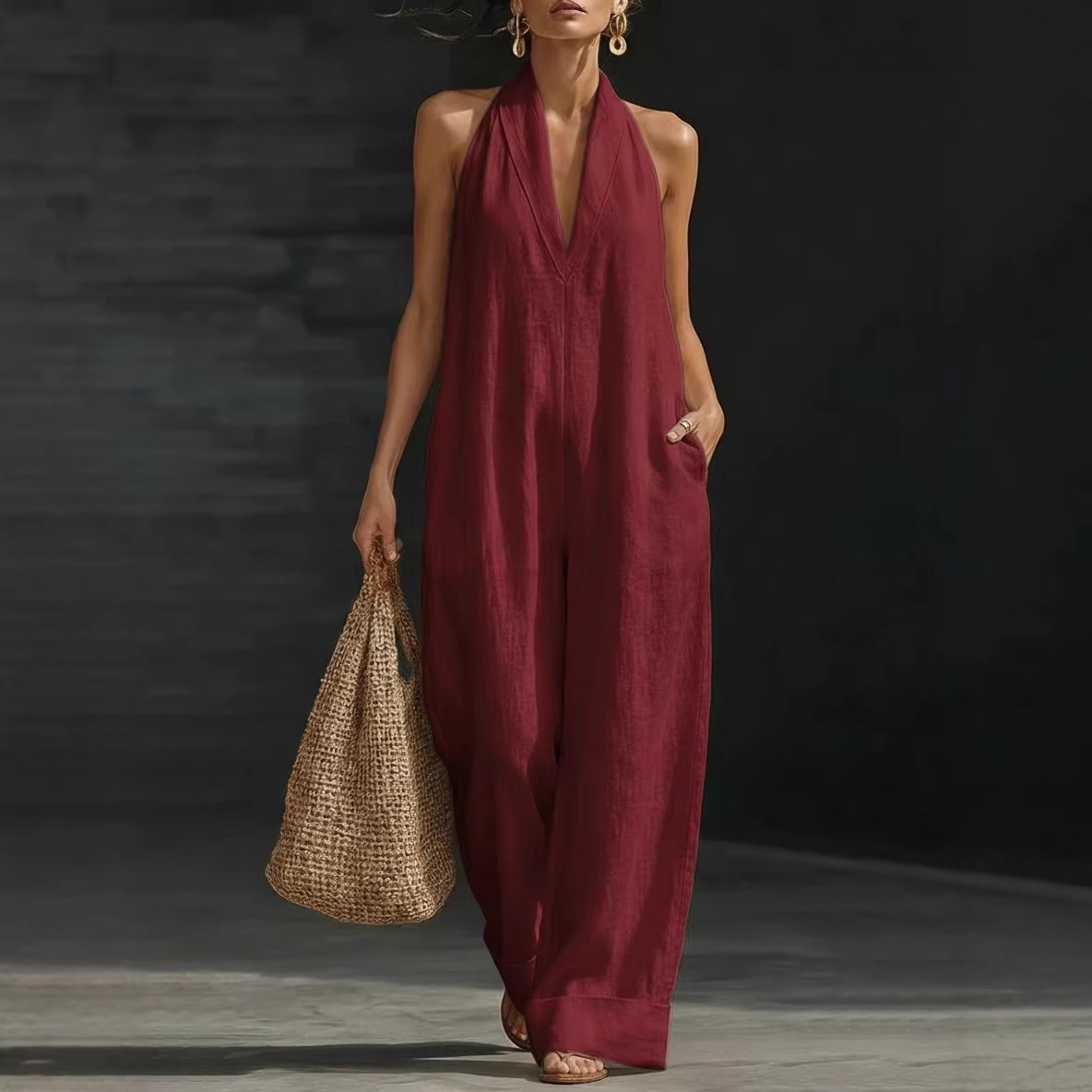 Sleeveless Jumpsuit Minimalist Elegant Comfortable Straight-Leg