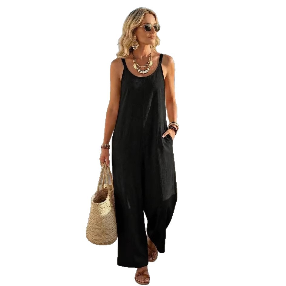 Women's Casual Solid Wide-Leg Jumpsuit Sleeveless
