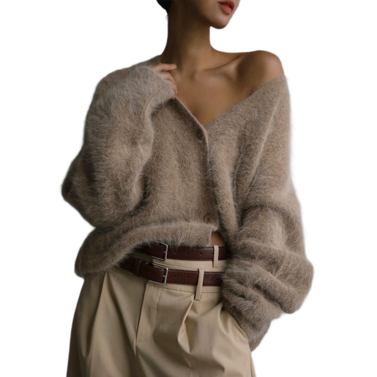 Faux Mink Cardigan Women's Loose Knit Sweater Coat Soft Long Sleeve