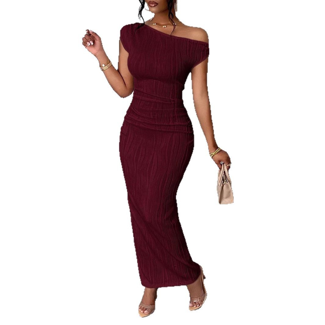 Cute Water Ripple One-Shoulder Bodycon Dress