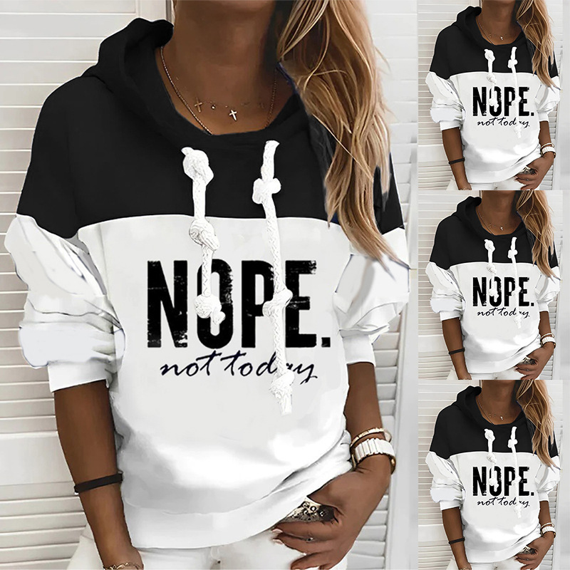 Women's Casual Letter Print Lace-Up Hooded Long-Sleeve Sweatshirt