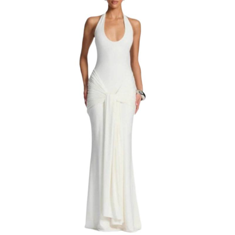 Women's Ribbon Spliced Halter Bodycon Long Dress