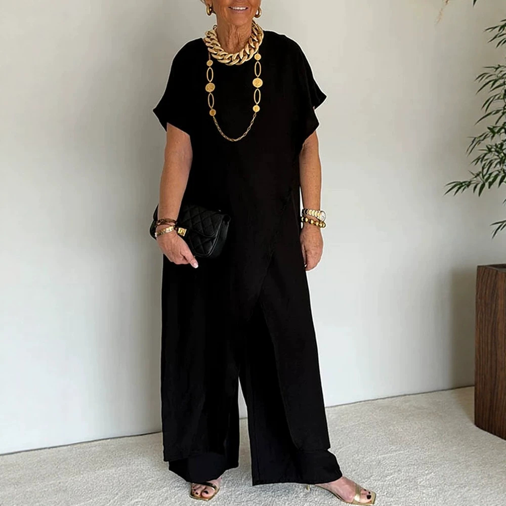 Asymmetric Top Set with Batwing Sleeves and Print