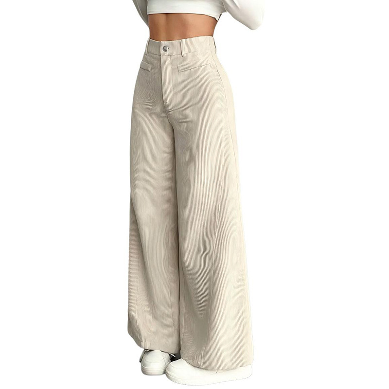 Corduroy Ribbed Wide-Leg Casual Pants for Women Loose Straight-Leg