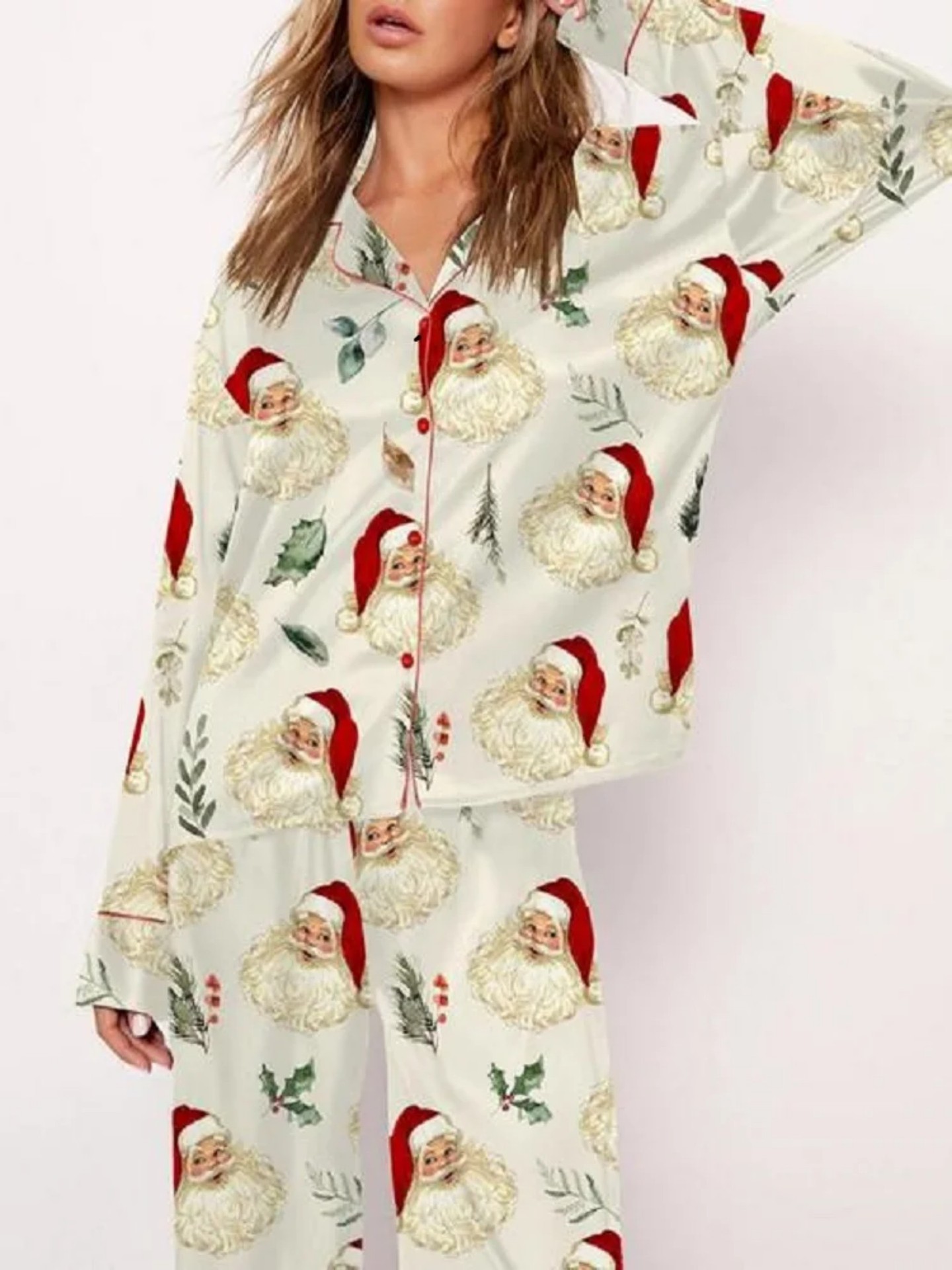 Women's Cuban Collar Long Sleeve Printed Top Set Casual Loungewear