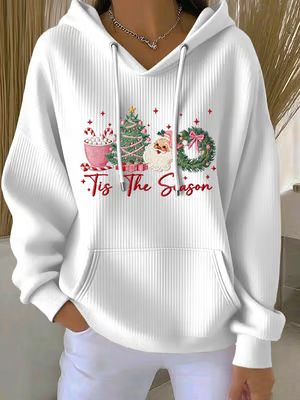 Women's Christmas Santa Tree Ice Cream Print Hoodie