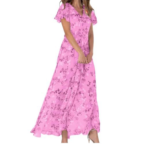 Women's Butterfly Floral Print Ruched Midi Dress Deep V-Neck Sleeveless Slim Fit