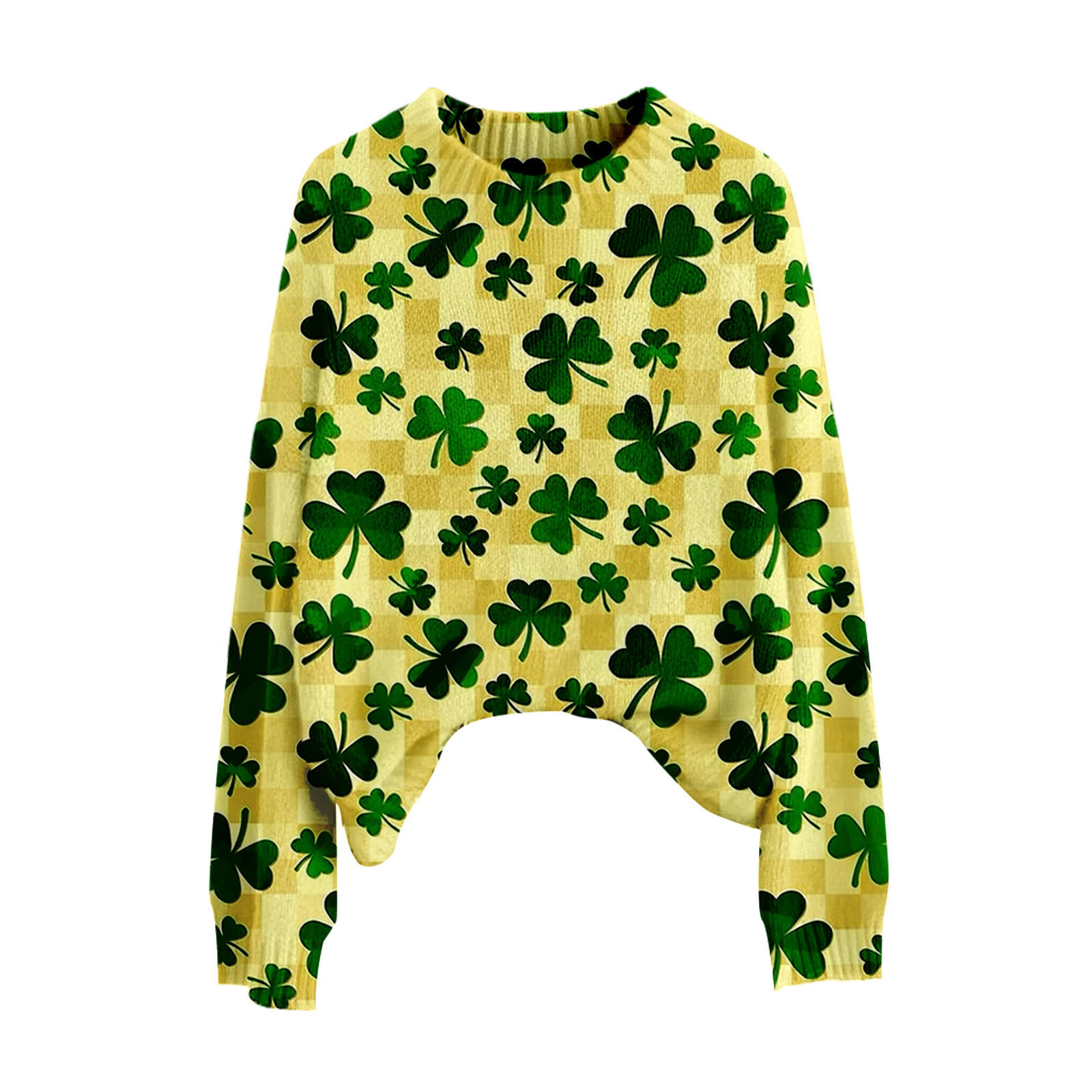 Lucky Clover Print Crewneck Sweatshirt for Women Casual Pullover