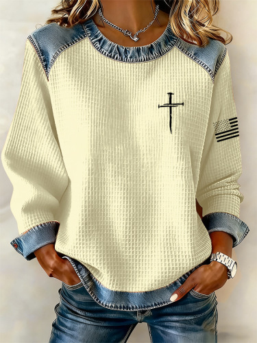 Women's Cross Letter Print Crewneck Sweatshirt
