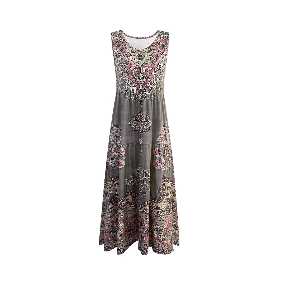 Floral Print Sleeveless U-Neck Midi Dress