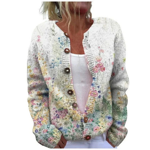 Women's Floral Print Button-Down Cardigan