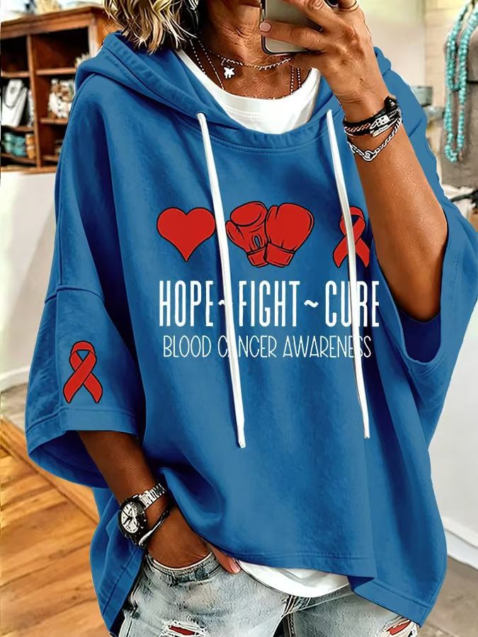Heart Boxing Glove Ribbon Print Loose-Fit Hoodie for Women