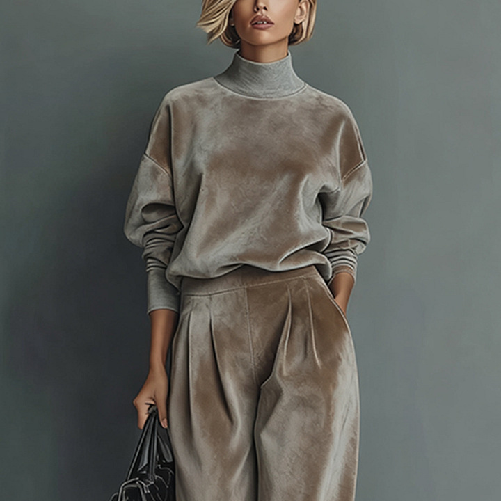 Women's Knit Long-Sleeve Top & Wide-Leg Pants Two-Piece Set