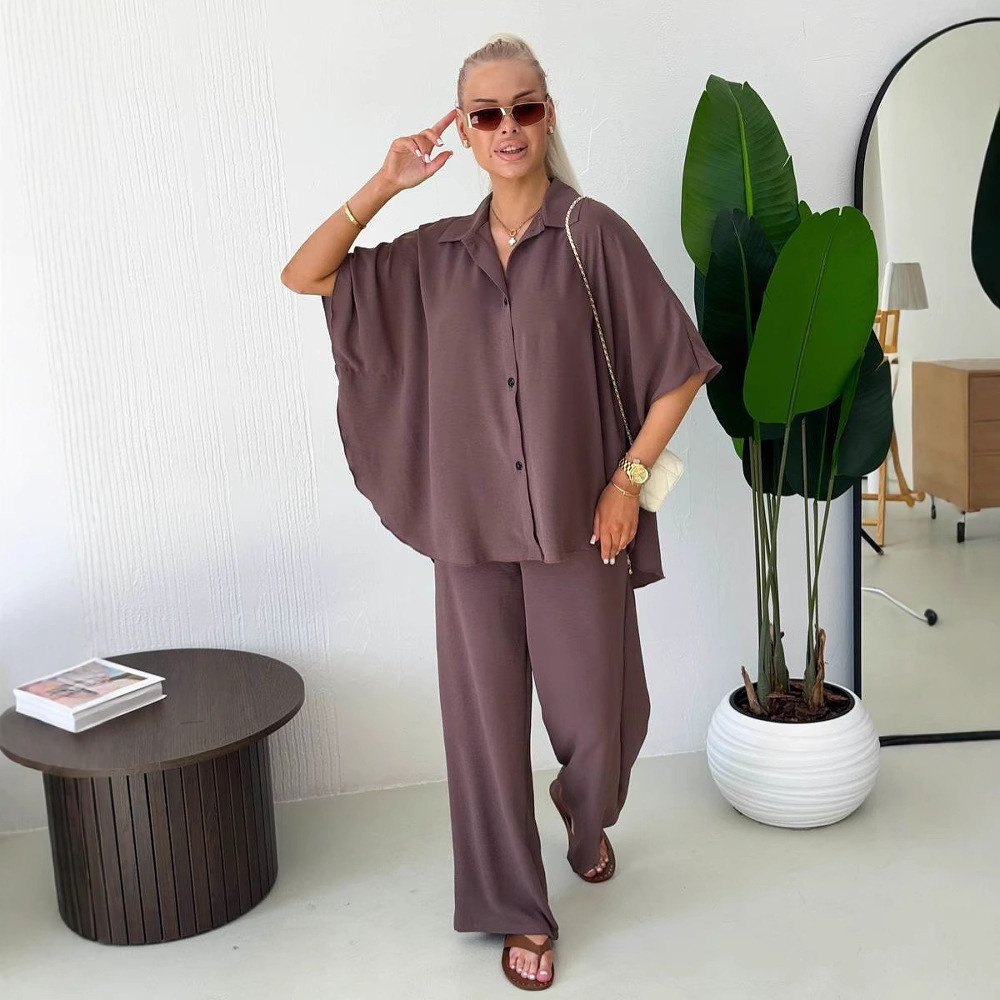 Women's Two-Piece Collared Shirt and Pants Set