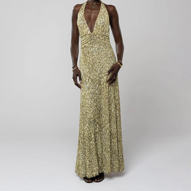 Women's Summer Polka Dot Halter Open-Back Vacation Dress