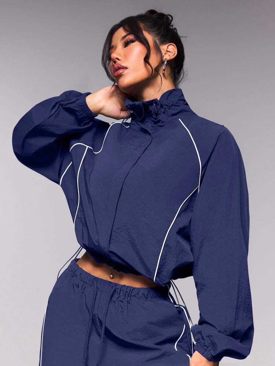Women's Colorblock Drawstring Track Jacket and Pants Set