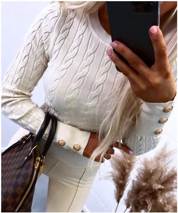 Women's Cable-Knit Textured Sweater, Solid Color Crewneck Pullover
