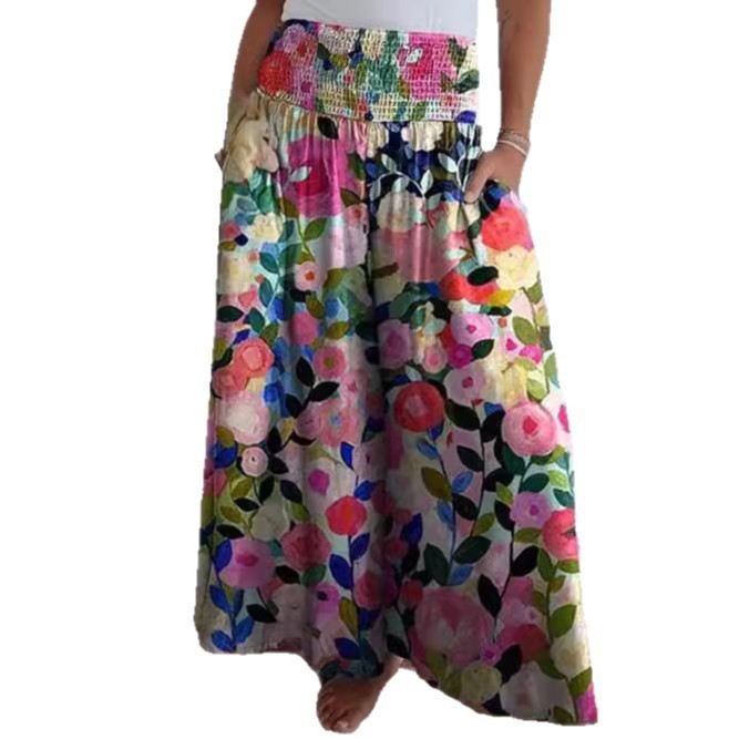 Women's Smocked Wide-Leg Pants with Elastic Waist